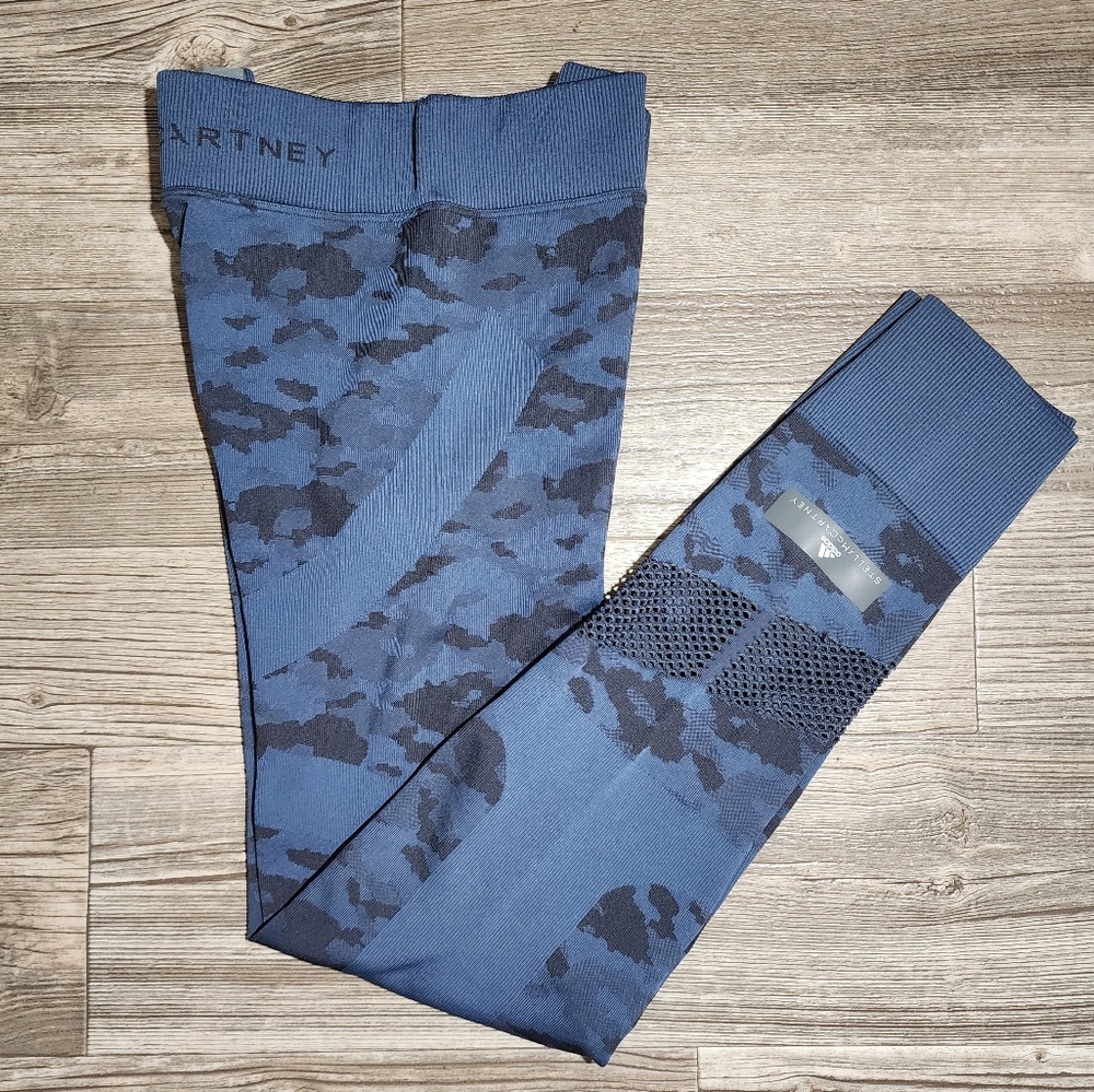 Adidas by Stella McCartney Blue Leggings Mesh Cutouts Camouflage Size Large